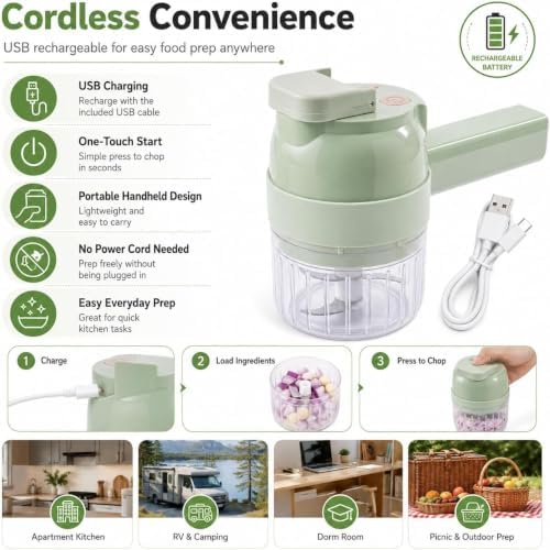 2027 Upgraded Chopper Vegetable Cutter, Hand Held Chopper Vegetable Cutter, 4 in 1 Handheld Electric Vegetables Cutter, Mini Choppers Electric with Cleaning Brush, for Garlic Onion Meat Vegetables - Image 3