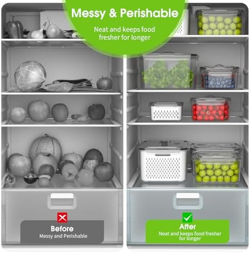 Fruit Storage Containers for Fridge with Colander, Vent, Handle Lids