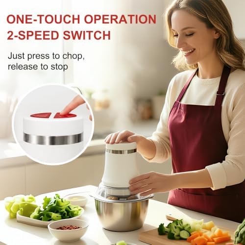 Food Processor with 2 Bowl (5 Cup + 4 Cup), 2 Speed Control, Small Food Chopper with 2 Set of Dual Blades SS, Dishwasher Safe, Milk Frother Disc, Meat Grinder + Vegetable Chopping, 3 Years Support