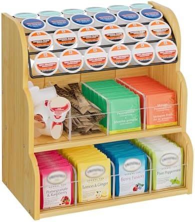 Bamboo Tea Bag and Coffee Holder Organizer for Cabinet Counter