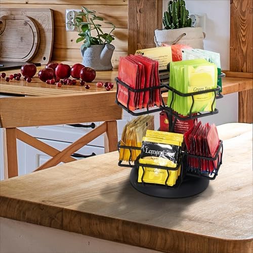 Tea Bag Storage and Organizer, Tea Bag Holder Black Powder Coated Stainless Steel for Tea and Coffee Box. Organize 100 Tea Bags- Tea Holder For Tea Bags 8 Compartments with 12 Bags in Each.
