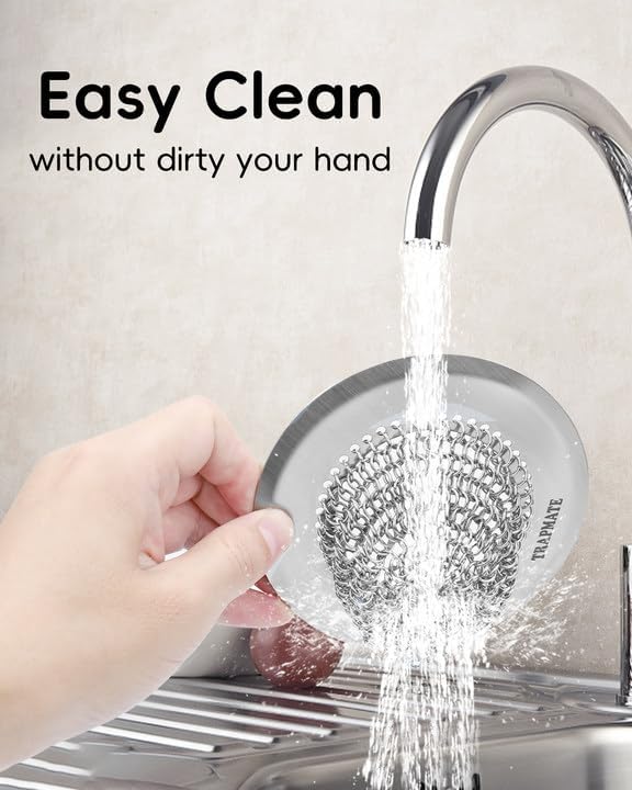 TRAPMATE Kitchen Sink Drain Strainer & Sink Stopper, Revolutionary Stainless Steel Drain Plug Combo, Anti-Clog Garbage Strainer Basket for US Standard Drains, Fits Single & Double Bowl Kitchen Sinks