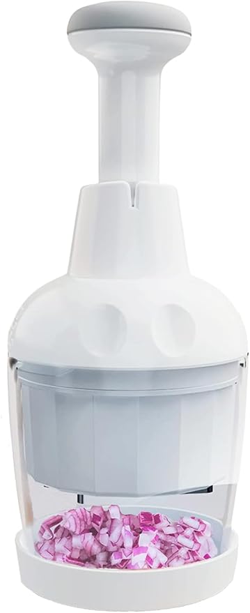 Pαmpered Chef Food Chopper, Vegetable Chopper, Onion Chopper, Garlic Chopper, Nuts Chopper - Hand Chopper For Vegetables Salads, Fruits, Nuts. Dishwasher-safe, White, Easy to Clean