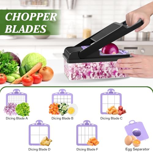 Veggie Chopper Vegetable Cutter, 15 in 1 Kitchen Gadget, Purple
