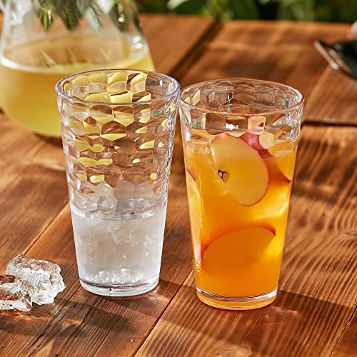 Iceberg - 24-Ounce Plastic Tumblers (Set of 8), Plastic Drinking Glasses, All-Clear High-Balls, Reusable Cups, Stackable, BPA-Free, Shatter-Proof, Dishwasher-Safe