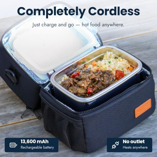 XL Cordless Heated Electric Lunch Box, Self-Heating, 6-Cup