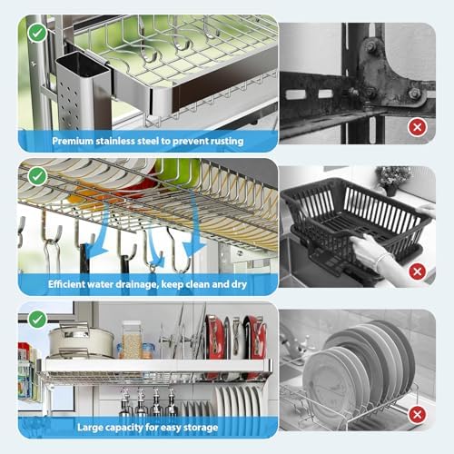 Over The Sink Dish Drainer Drying Rack 3 Tier Adjustable Width