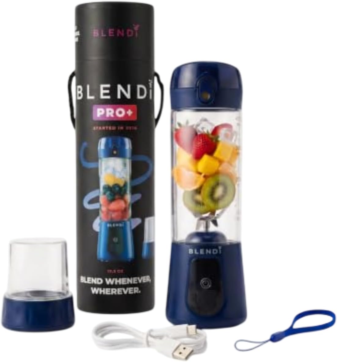 Pro+ Portable Blender (17.5oz, Navy Blue) – Powerful Ice Crushing 120W Motor, USB-C Rechargeable, Cordless Personal Blender Smoothies & Shakes – BPA-Free, Self-Cleaning, Travel-Friendly