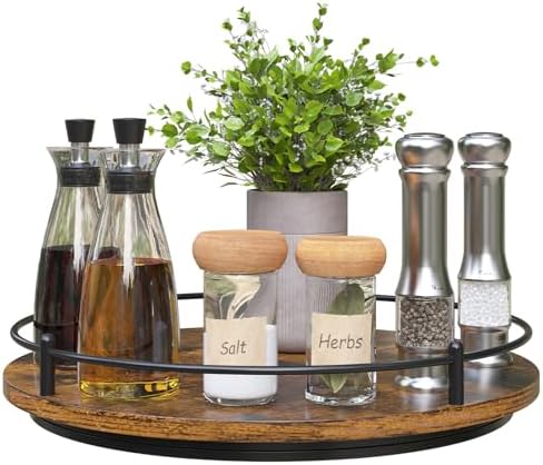 Lazy Susan Organizer：12 Inch 360 Degree Rotating Spice Rack for Kitchen Countertop Round Lazy Susan Wood Turntable Holder for Cabinet Table– Black