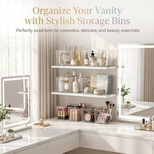 8 Pack Clear Plastic Storage Organizer Bins, 4 Large & 4 Narrow
