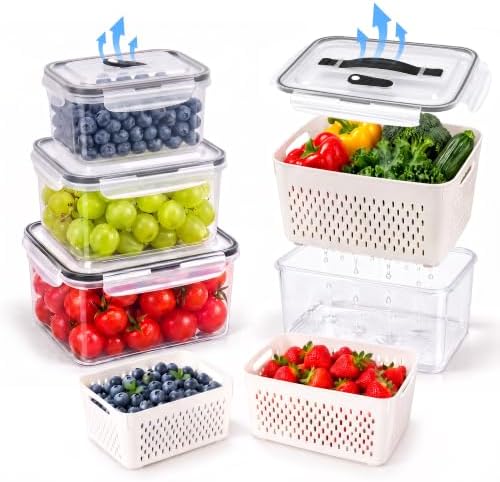 Fruit Storage Containers for Fridge: 3 PCS with Removable Colander, Handle