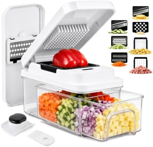 SUSTEAS Vegetable Chopper with Pull-Out Container, 7-Blade Mandolin Slicer by SUSTEAS