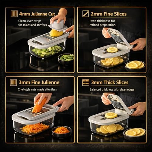 All-in-One Food Chopper & Mandoline Slicer, 9-in-1 Vegetable Chopper with Interchangeable Stainless Steel Blades, BPA-Free Manual Onion Dicer, Julienne & Grater with Container - Image 5