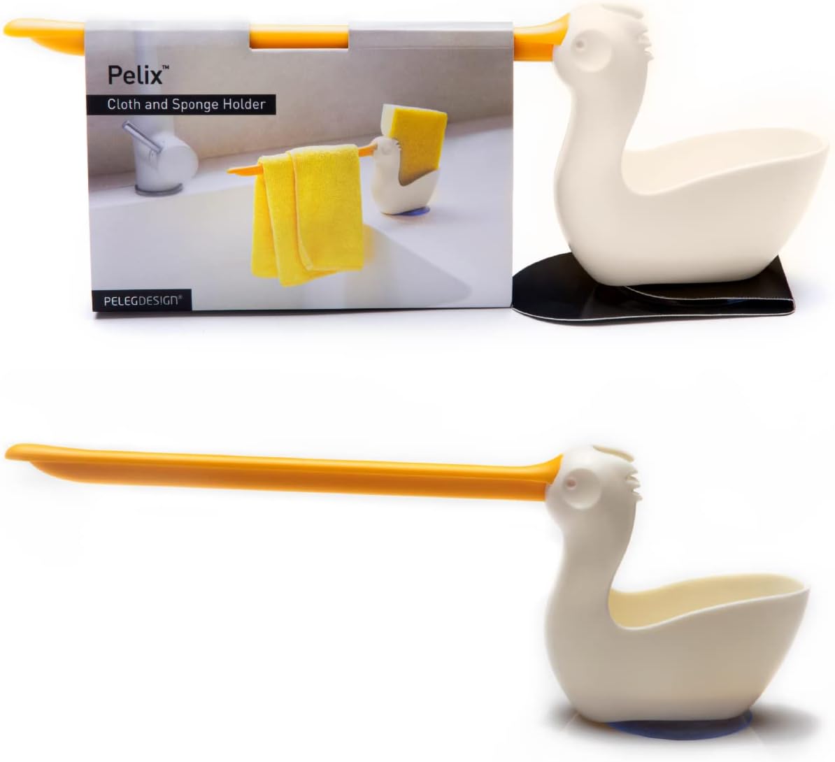 Pelix Plastic Sponge and Cloth Holder for Kitchen Sink Caddy with Suction Cup, 2 in 1 Dish Kitchen Organizer and Decor, Fits All Dish Scrubber, Sponge and Cloth Standard Size
