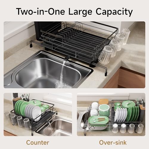 Expandable Dish Drying Rack for Kitchen Counter Dish Strainer Over the Sink