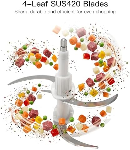 Food Processor, 800W Electric Meat Grinder with 0.6L Glass Bowl & 1.2L Stainless Steel Bowl, Dual Speed Modes and Bi-Level BladesBlades for Meat, Vegetables, Nuts, Fruits, and Baby Food