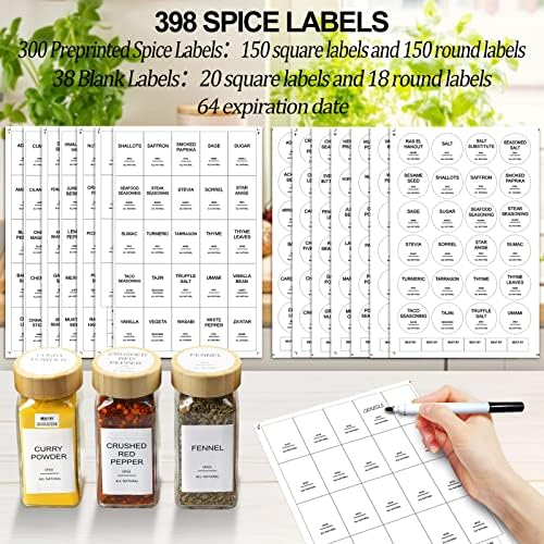 Glass Spice Jars with 398 Labels, 24 pcs 4oz Spice Containers with Bamboo Lids, Square Spice Bottles With Shaker Lids,Spice Organization for Cabinet,Drawer,Rack,Seasoning Organizer