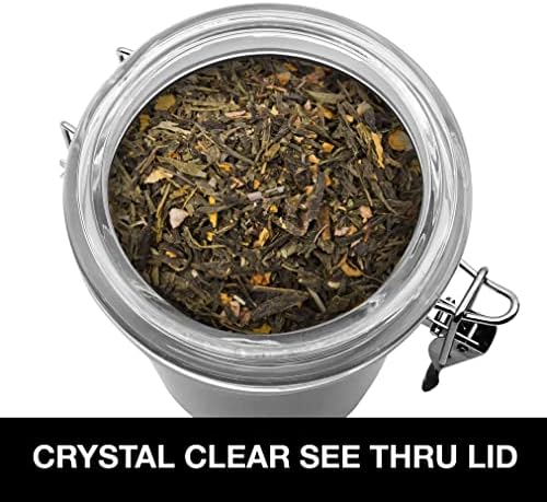 Oggi Stainless Steel Tea Canister 62 fl oz - Airtight Clamp Lid, Clear See-Thru Top - Ideal for Tea Bag, Loose Tea, Kitchen Storage, Pantry Storage. Large Size 5" x 7.5".