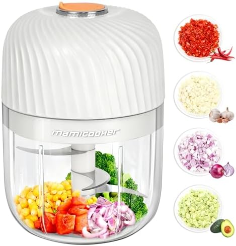 Electric Garlic Chopper 350ML, Mini USB Rechargeable Veggie Chopper, Cordless Garlic Mincer Onion Chopper Food Chopper for Ginger Chili Meat Sauce, Wireless Food Processor, White by MAMICOOKER