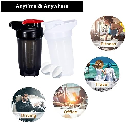 Shaker Bottle Protein Shakes Cup and 10-Ounce/300ML Shaker-Bottle with Whisk Balls, Protein Shakers Bottles Set,Non-BPA plastic (Black+White(2PCS)) - Image 5