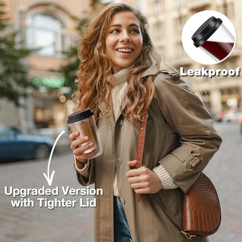 2 Packs Double Walled Glass Coffee Mugs with Silicone Lids, 12 OZ Reusable Glass Coffee Cups, Insulated Coffee Mugs, Cappuccino,Tea,Latte,Iced Coffee Cups, Glass Travel Mug, Heat Resistant