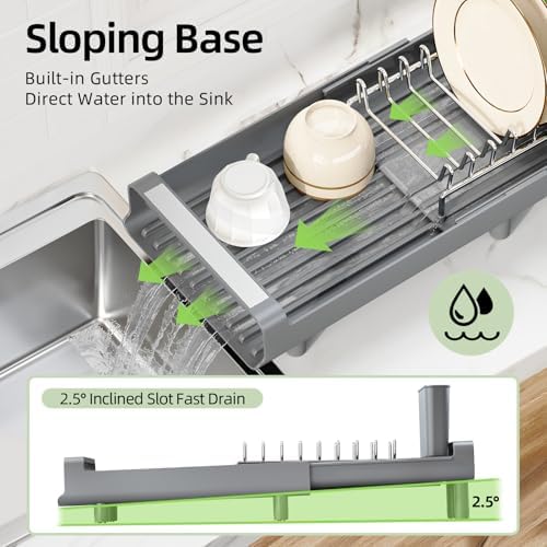 Small Dish Drying Rack, Expandable and Space-Saving, Gray