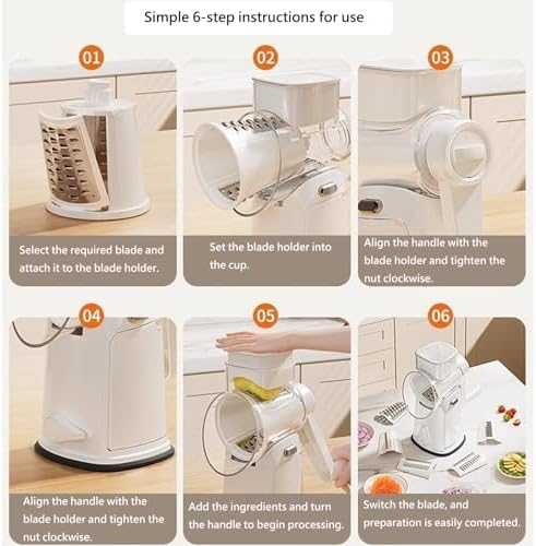 RULA Rotary Cheese Grater Hand Crank Vegetable Chopper Slicer Set, Fruit Cutter Veggie Shredder Food Dicer Chopping Cooking for Nuts Onion Tomato Potato Salad Garlic Cucumber Carrot and Cabbage - Image 7