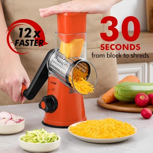 Geedel Rotary Cheese Grater, Kitchen Mandoline Vegetable Slicer with 3 Interchangeable Blades, Easy to Clean Rotary Grater Slicer for Fruit, Vegetables, Nuts - Image 2