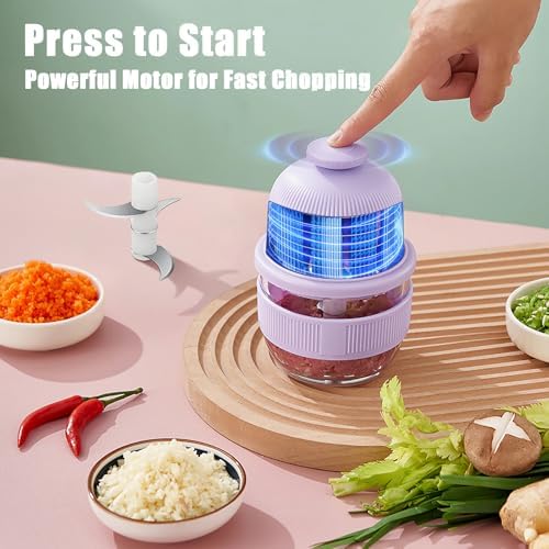 Cordless Glass Food Processor, 350ml Battery Mini Garlic Chopper (Purple) - Image 3