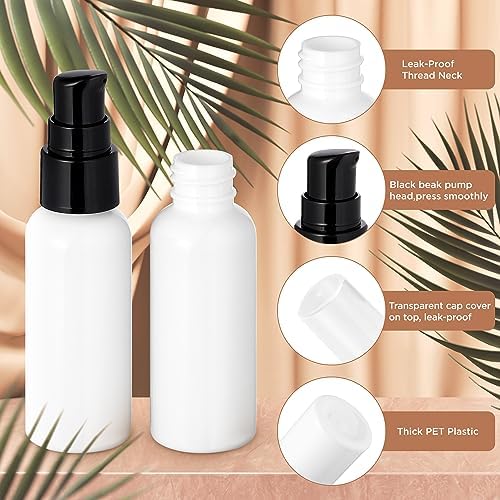 10 Pieces Travel Pump Bottles for Toiletries 2oz Small Pump Bottles Travel Bottle Plastic Empty Dispenser with Black Cap for Lotion Cream Essential Oil, 50ml (White) - Image 4