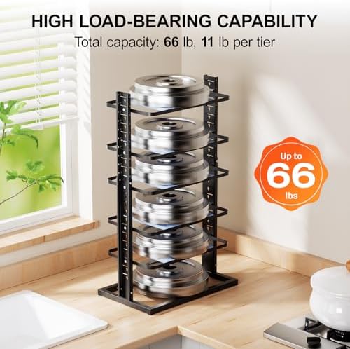 Pots and Pans Organizer for under Cabinet, 6-Tier Heavy Duty Pan Pot Organizers inside Cabinet Adjustable 14 to 24.57", Pot Rack Kitchen Cabinet Organization and Storage Holds up to 12" Cookware