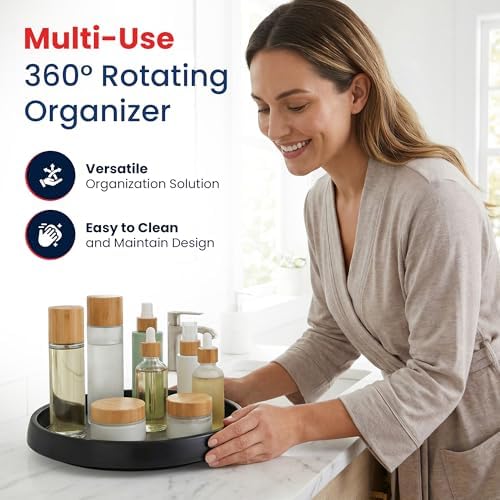 10 Inch Lazy Susan (Set of 4) - Non-Skid Turntable, Black