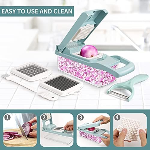Ultra-Sharp 420-Grade Hardened Stainless Steel Onion Vegetable Chopper Dicer, 8 Interchangeable Blades, Includes Egg White Separator, Time Saver, 1 Year Warranty