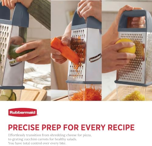 EZ Grip Box Grater, Stainless Steel Cheese Grater & Container - BPA Free Multi-Surface Cheese Shredder & Food Grater Silver Blue | Graters for Kitchen -Non-Slip Base, Dishwasher Safe