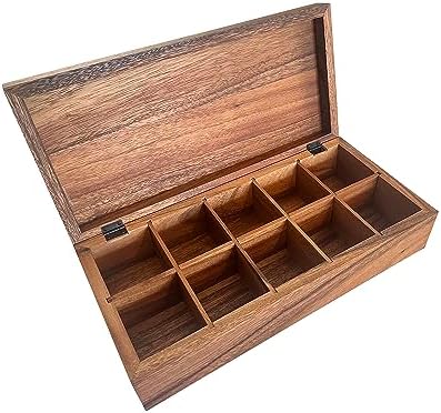 Acacia Wood Tea Box, 10 Compartment XL Tea Chest
