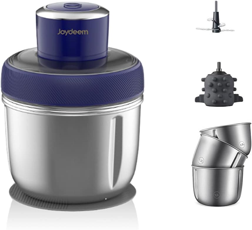 JD-376B Electric Food Processor,Meat Grinder with Garlic Peeler,Vegetable Fruit Chopper with 3 Stainless Steel Bowls,Blue