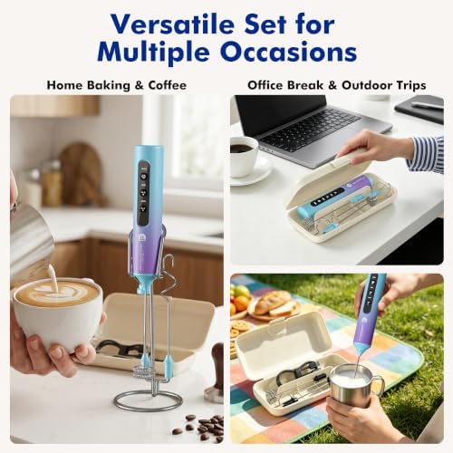 Rechargeable Milk Frother with Stand, 4 Interchangeable Whisks & Travel Case – Handheld Mixer for Lattes, Matcha, Hot Chocolate, Eggs & Protein Shakes - Image 6