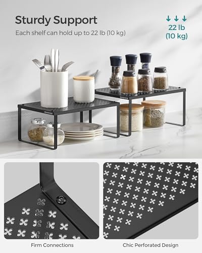 Set of 2 Metal Spice Racks, Stackable Expandable Shelf Risers