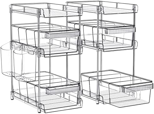 2Pcs Pull Out Organizer and Storage with Cups and Removable Dividers