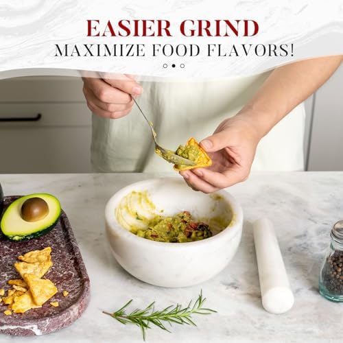 Marble Mortar and Pestle Set, 7"-4 Cups Grinder Bowl for Guacamole, Salsa, Pill Crusher, Spice, Herb, Garlic, Nut, Heavy Duty Grinder for Kitchen(Namib Fantasy)