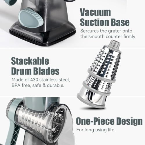 KEOUKE Rotary Cheese Grater, Hand Crank Shredder Slicer - Image 5