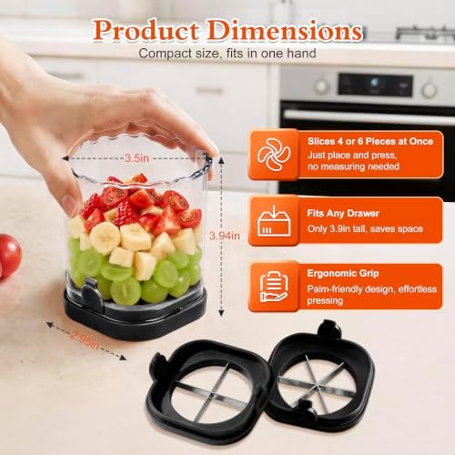 CEHNCEH 2-in-1 Fruit Slicer Cup Detachable Perfect Stainless Steel (Black) - Image 7