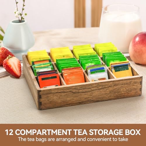 Wooden Tea Bag Organizer for Drawer, 12 Compartments, Brown