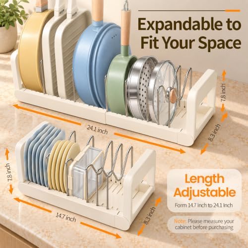 2 Pack Pots and Pans Organizer Under Cabinet, Expandable Pot Lid Organizer