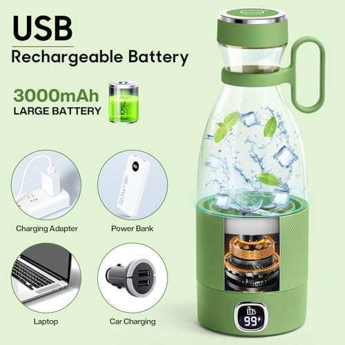 350ml Portable Blender,Personal Size Blenders, Shakes & Smoothies-Green - Image 6
