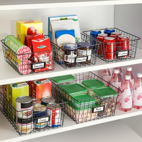 6 Pack Wire Baskets for Pantry Organization and Storage, Kitchen Organizer, 2 XXLarge & 2 XLarge & 2 Large