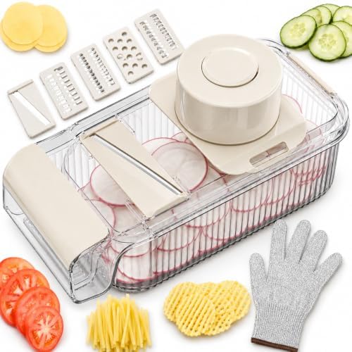Mandoline Slicer, Vegetable Cutter, Container, Glove & Guard, 5-Blade by Unknown