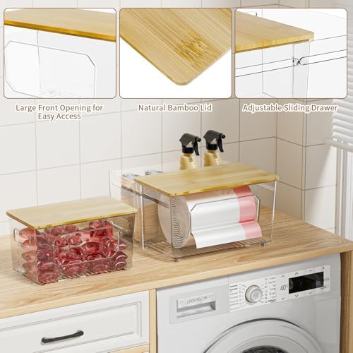 Trash Bag Holder 3-in-1 Under Sink Organizer with Bamboo Lid