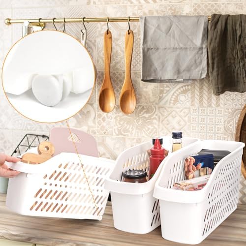 4 Pack Plastic Under Sink Organizer with Wheels, Roll Out Bottle Organization Bins Narrow Kitchen Cabinet Organizers Multifunctional Plastic Organizer Basket for Under Sink, Kitchen, Bathroom