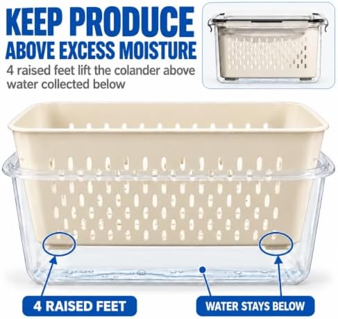 5 Pack Fruit Storage Containers for Fridge with Removable Colanders